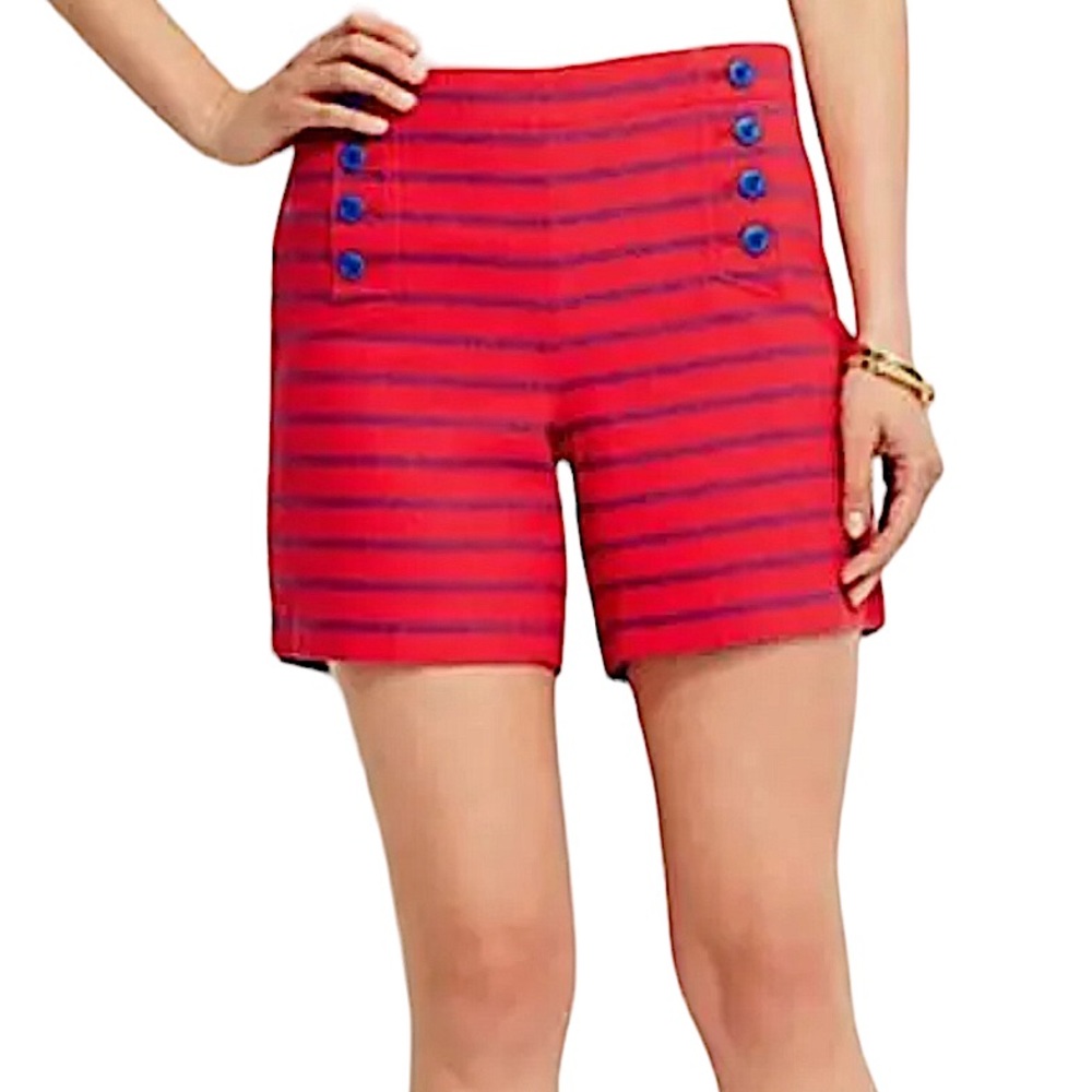 TALBOTS: NWOT Red Blue Stripe Sailor Shorts w/Buttons -Size 4